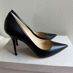 Jimmy Choo Abel Black Kid Leather Stiletto Heel Pointed Toe Pumps 37.5